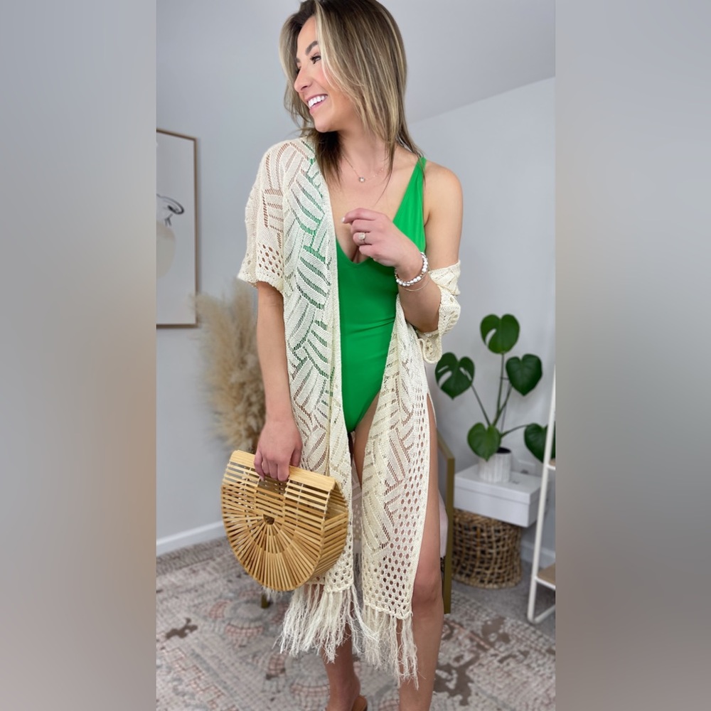 Amazon Hotouch Crochet Tassel Swimsuit Cover Up Beachwear Kimono, Small, Beige